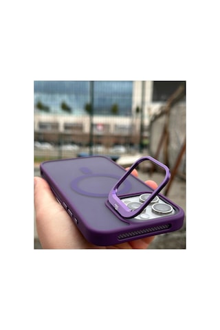 İphone 15 Pro Max Uyumlu Açılır Kamera Stand Magsafe Manyetik Mat Renkli Şeffaf + Lens Koruyucu Set