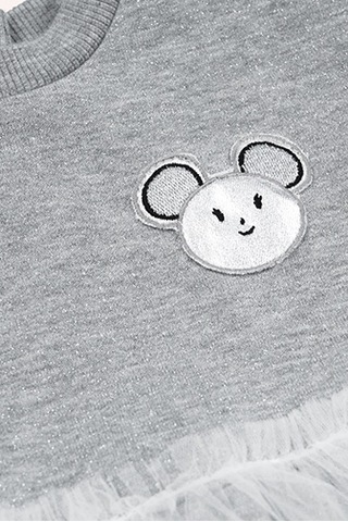 Kız Çocuk Aplike Detaylı Örme Elbise Gri-melanj 2421gb26007-4903 001