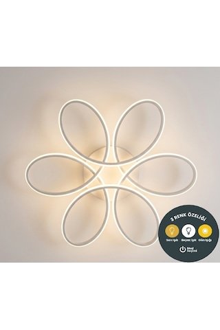 Levent Papatya Plafonyer Model Ledli Modern 3 Renkli Aydınlatmalı 60 Cm Ledli Avize Beyaz