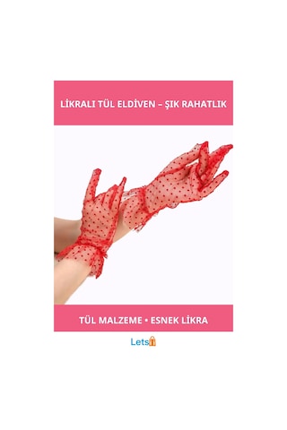 Letsii Kısa Boy Likralı Güpürlü Yetişkin Tül Eldiven Çok Renkli