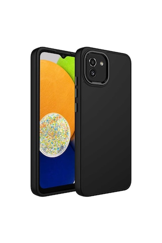 Zore Galaxy Uyumlu A03 Kılıf Metal Çerçeve Ve Buton Tasarımlı Silikon Luna Kapak - Siyah Siyah
