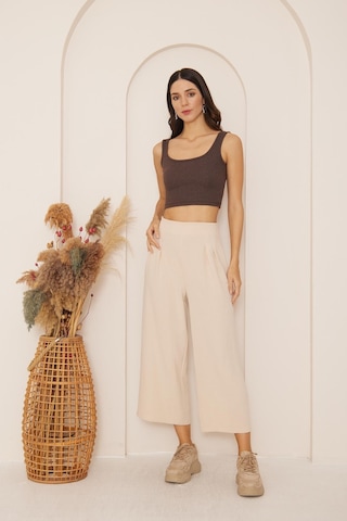 Darlin Moda Bej Yüksek Bel Bol Paça Pantolon Dm3003 Bej
