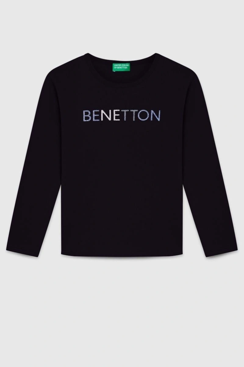 United Colors Of Benetton Kız Çocuk Bnt-g23332 Uzun Kollu Tshirt Siyah-1874 Siyah