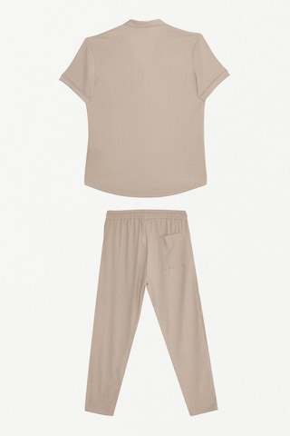 Tudors Erkek Standart Fit Kısa Kollu Beli Bağcıklı Apaş Yaka Taş Gömlek Jogger Takım-38240 Taş