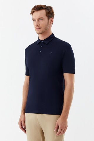 Sabri Özel Erkek Lacivert Dar Kesim Slim Fit Pamuklu Dokuma Düğmeli Polo Yaka Tişört
