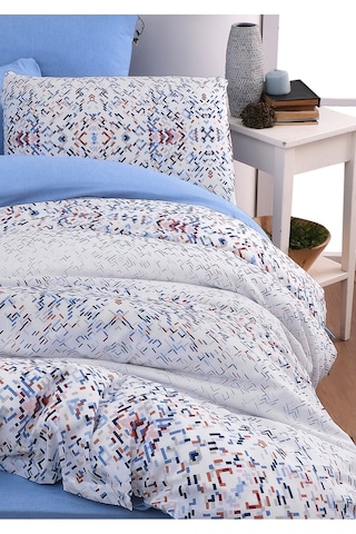 Mystory Home Lastikli Çarşaflı Çift Kişilik Nevresim Takımı Bluem Mavi
