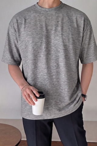 Genius Store Erkek Oversize Tişört Pamuk Kumaş Bisiklet Yaka Rahat Kalıp T-shirt Gri Melanj