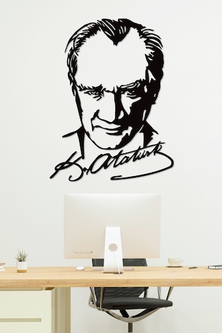 Gowpenart Atatürk İmzalı Portre Siyah Metal Duvar Tablosu
