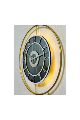 Pey Aksesuar Metal Camlı Duvar Saati 50 X 70 Cm Orta Boy Işıklı Gerçek Cam Duvar Saati Modern Tasarım M51-gold-füme-beyaz-gümüş