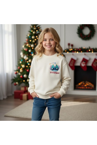 Stitch Kız Çocuk Sweatshirt St09524 Bej
