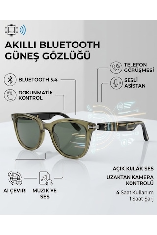 Esrada Akıllı Bluetooth Gözlük Sesli Çeviri Özellikli Mikrofonlu Polarize Güneş Gözlüğü Es254 C04 53