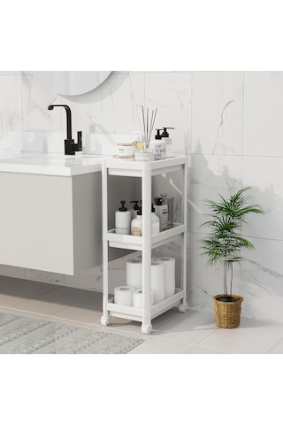 Deconox Peggy 3 Katlı Tekerlekli Raf Ünitesi - 36x71x23 Cm Dar Alan Düzenleyici - Mutfak Ve Banyo İçin Aletsiz Kuru Diğer