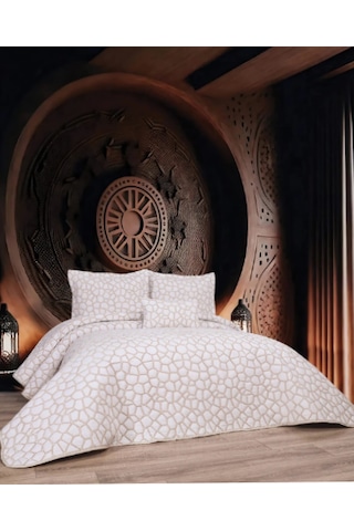 Bonne Maison Stone Bej 4 Parça Nakışlı Yatak Örtüsü Seti