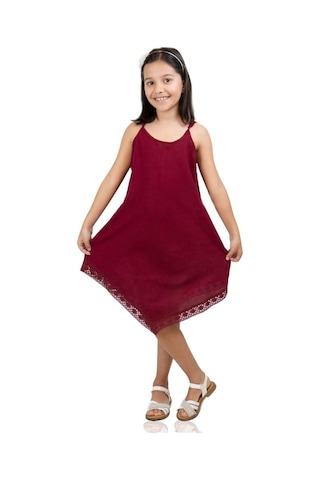 Çağla Şile Bezi Kız Çocuk Elbise Bordo Brd