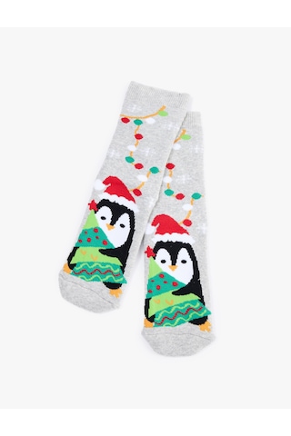 Koton Penguen Desenli Yılbaşı Çorabı Gri 6wkg80016aa Gri
