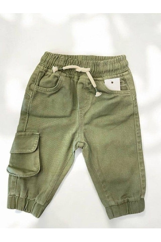 Erkek Bebek Kargo Cepli Beli Paçası Lastikli Dokuma Pantolon-14877 Yeşil