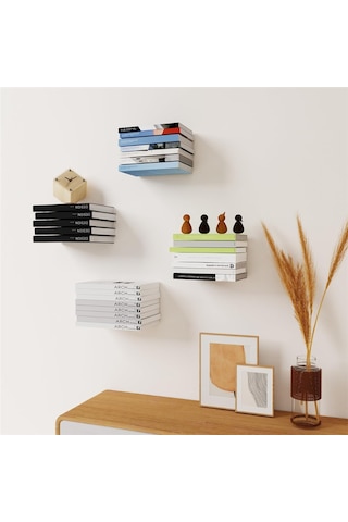 Sihirbaz Raf Duvar Rafı Metal Kitaplık Gizli Kitaplık Görünmez Dekoratif Duvar Kitaplığı 2 Adet Diğer