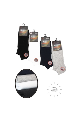 Erkek Pamuklu Dikişsiz Asorti 4 Renk Patik 4'lü Paket Çok Renkli
