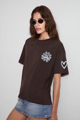 Grımelange Sahara Kadın Yumuşak Ve %100 Organik Pamuklu Baskı Detaylı Kahverengi T-shirt