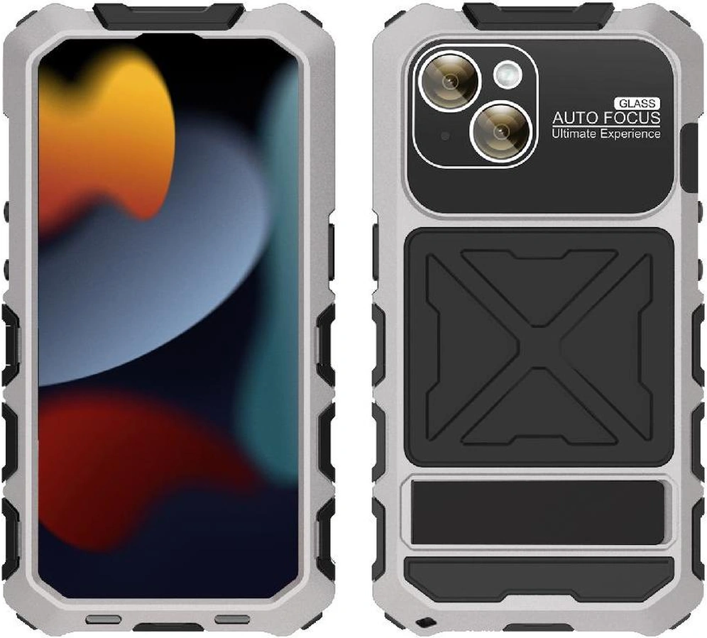 İphone 15 Plus İçin Metal Standlı Telefon Kılıfı Düşmeye Dayanıklı Kasa Şok Emici Silikonlu Destekleyici Koruma