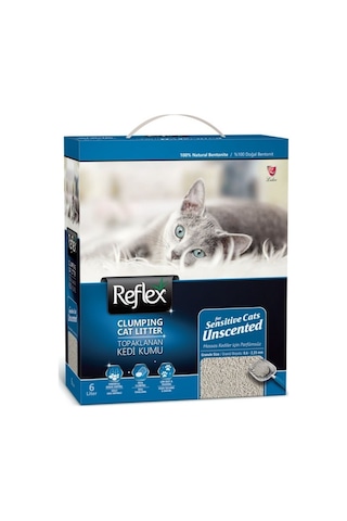Reflex Hassas Kediler için Parfümsüz Topaklaşan Bentonit Kedi Kumu 6 L