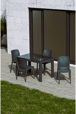 4 Kişilik 70x120 Cm Rattan Masa Takımı Camlı Kolsuz Sandalye