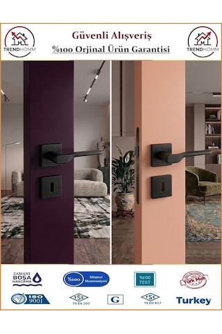 Trendhomm Sedir Rozetli İç Kapı Kolu - Mat Siyah - Oda