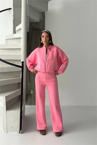 Neşeli Butik Kadın 3 İplik Şardonlu Oversize Eşofman Takımı Nbg105 Pembe