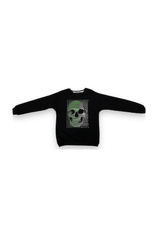 Cantoy Erkek Çocuk Önü Baskılı İçi Şardonlu Sweatshirt-15199 Siyah