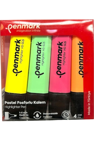 Penmark Fosforlu Kalem 4'lü Asetat Karışık Renk Pastel 8683181701748 Hs-505-4p 709701 Çok Renkli
