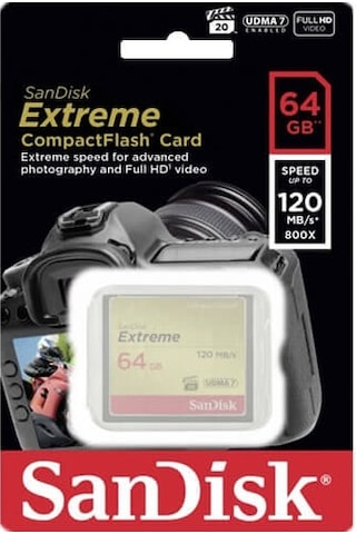 Sandisk Cf 64Gb Extreme 120 Mb/Sn Compact Flash Hafıza Kartı