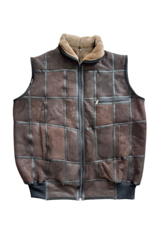 Patchwork İçi Kürk-dışı Süet Hakiki Deri Yakalı Yelek