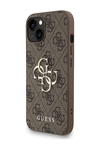 Apple Uyumlu iPhone 15 Kılıf Guess Lisanslı Bilek Askı İpli Metal 4g Ve Yazı Logolu Kapak Kahverengi