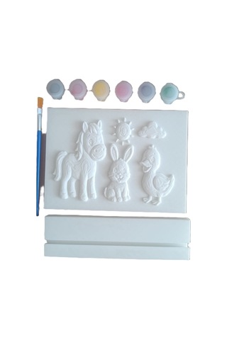Suya Dayanıklı Mermer Tozu Boyama Seti Standlı Sevimli Hayvanlar Çocuk Boyama Tablosu 18x13 Cm Boya Emmez, Özel Formül