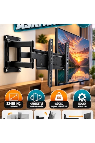 32-55 İnç Tv Duvar Askı Aparatı Ayarlanabilir Hareketli Kol
