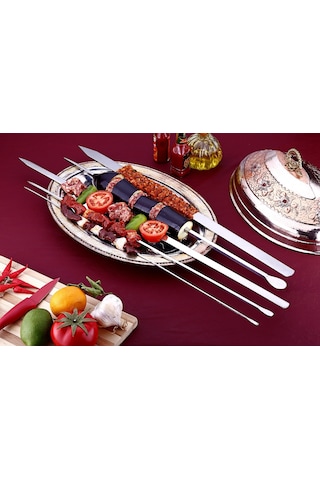 Gönen Çelik Şiş Paslanmaz Çelik Krom Kebap Şişi 6 Adet Ciğer Şiş