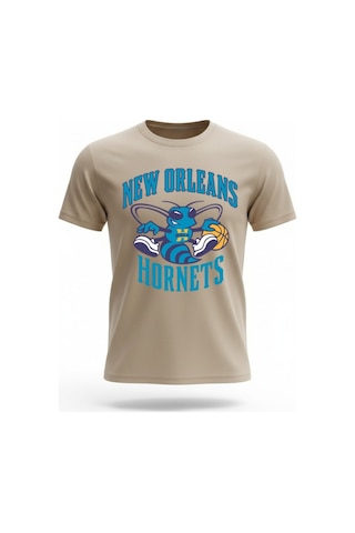 Urbantrendstore Unisex New Orleans Hornets Oversize Fit Rahat Geniş Salaş T-shirt Günlük Tişört Bej