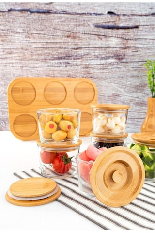 Bambum Lincoln - 13 Parça Cam Kahvaltılık Takımı Ahşap