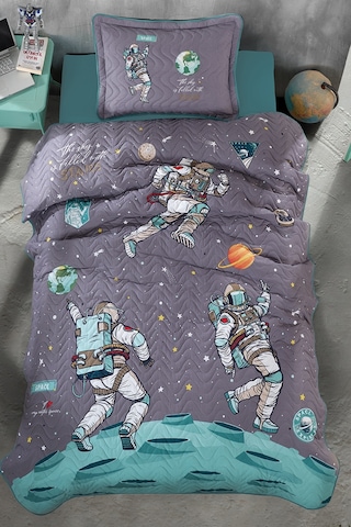 Clasy %100 Pamuk Space V1 Tek Kişilik Yatak Örtüsü Antrasit