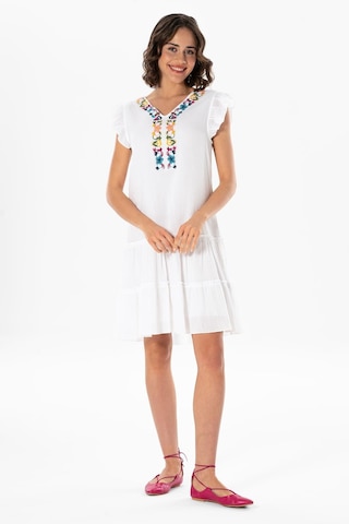 Kolsuz Şile Bezi Nakışlı Delfin Kısa Yazlık Otantik Elbise Beyaz Byz-beyaz