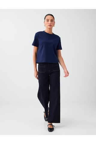Jimmy Key İndigo Mavi Rahat Kesim Bol Paça Yüksek Bel Denim Pantolon 6ww187147448