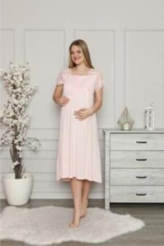 Limissi 1208 Pembe Hamile Lohusa Dantelli Gecelik
