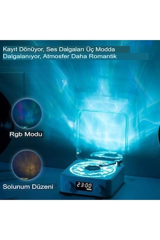 Retro Pikap Hoparlör Kablosuz Bluetooth Plak Tarzı Çalar Stereo Ses Rgb Projeksiyon Lambası Etkili