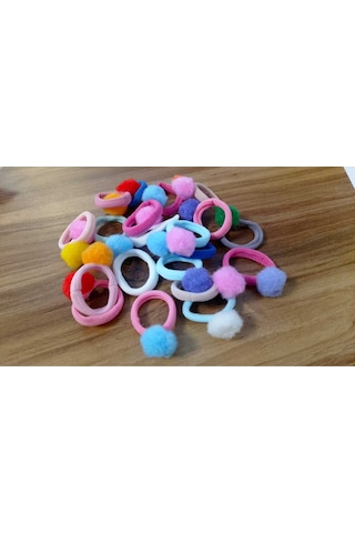 Şehrazat Handmade 10 Lu Renkli Pomponlu Lastik Saç Tokası Çok Renkli