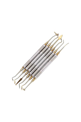 Skycity 6 Adet Altın Renkli Titen Kaplama Çelik Diş Hekimleri Rezin Dolgu Spatula Seti