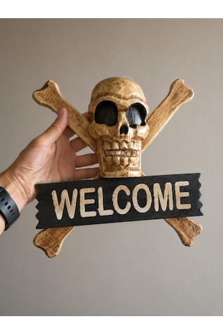 Ahşap Korsan Kuru Kafa Welcome Duvar Süsü Dekoratif Kapı Ve Duvar Askısı