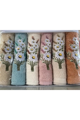 Daisy Flosh Nakışlı 6 Lı El Yüz Havlu Takımı Çok Renkli