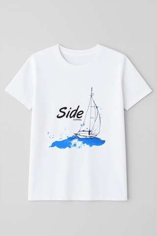 Markapia Kadın Bisiklet Yaka Pamuk Side Baskılı Beyaz T-shirt L