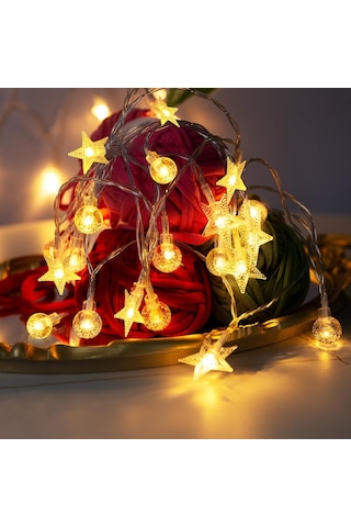 3 Metre Özel Tasarım 2li Model Yıldızlı Top Led Işık Pilli Led Işık Yılbaşı Ağacı Işığı Noel Işığı Gün Işığı
