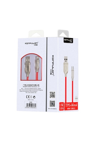 Konfulon - 328 - S48 Lightning Kablo Apple iPhone Uyumlu 1m 3a - Glblseme - - Kırmızı